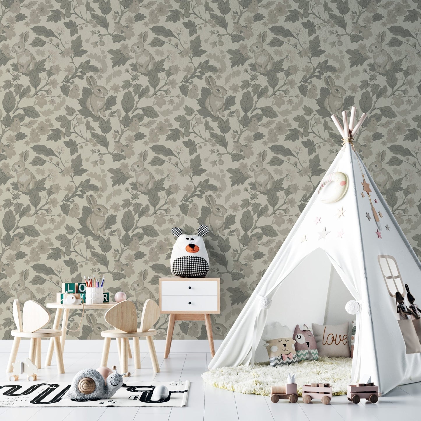Woodland Garden – Natural Beige Wallpaper⁠