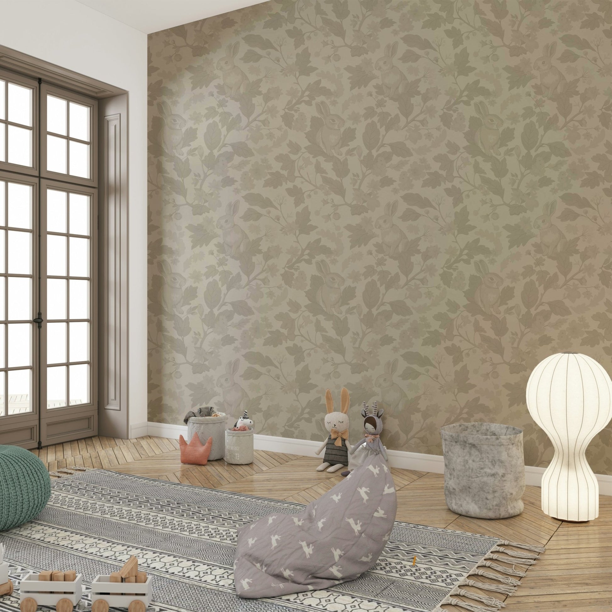 Elegant beige wallpaper with woodland garden pattern., GD1123