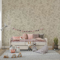 Soft beige woodland garden wallpaper for cozy spaces., GD1123
