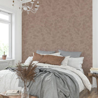Elegant blush vintage wallpaper with woodland design.

