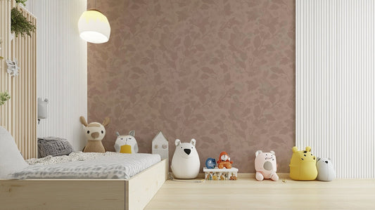 Vintage blush woodland garden wallpaper design.

