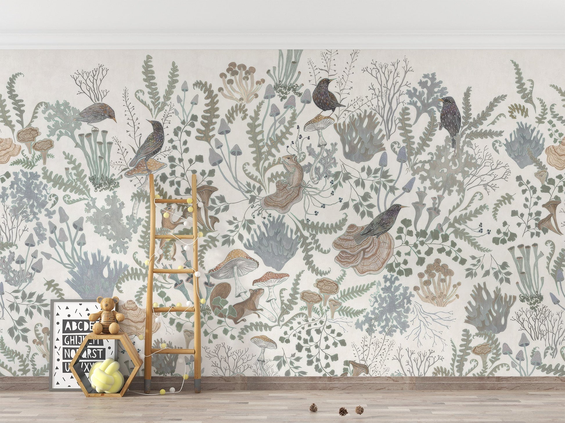 Nature-inspired woodland harmony fresco wallpaper design C248