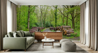 Rustic logging Woodland Harmony Wall Mural trail graphic.
