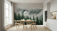 Monochromatic tree wallpaper with a deep woodland haze aesthetic.