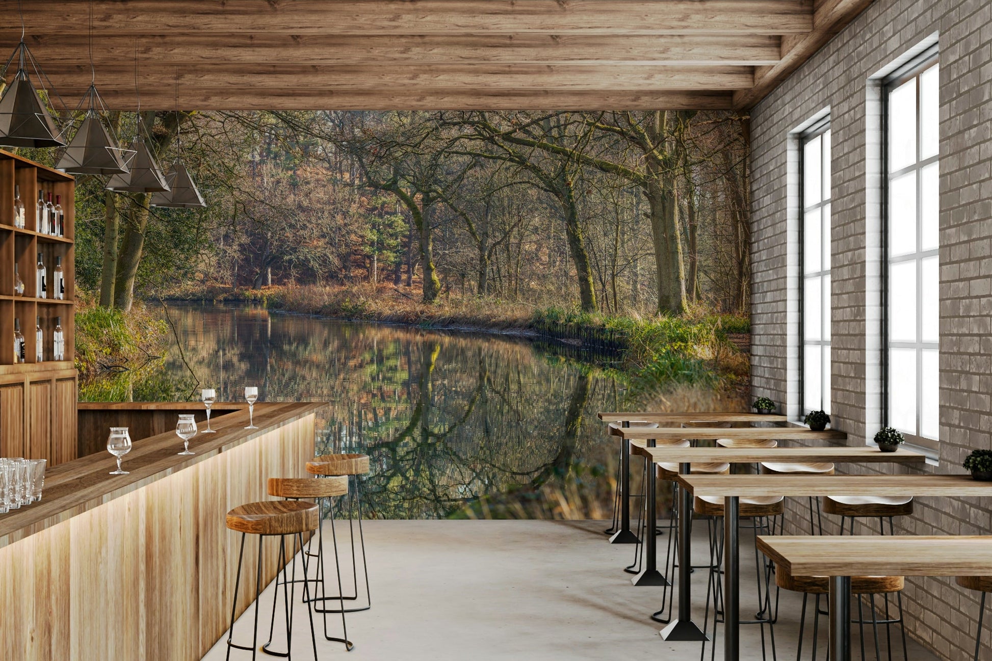 Focus on water reflections and natural forms.

