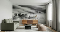Serene Woodland Mist wallpaper, moody photograph, pine trees covered in heavy haze., GD6942