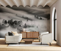 Modern Woodland Mist wallpaper, dark forest canopy, soft light rays, captivating image., GD6942