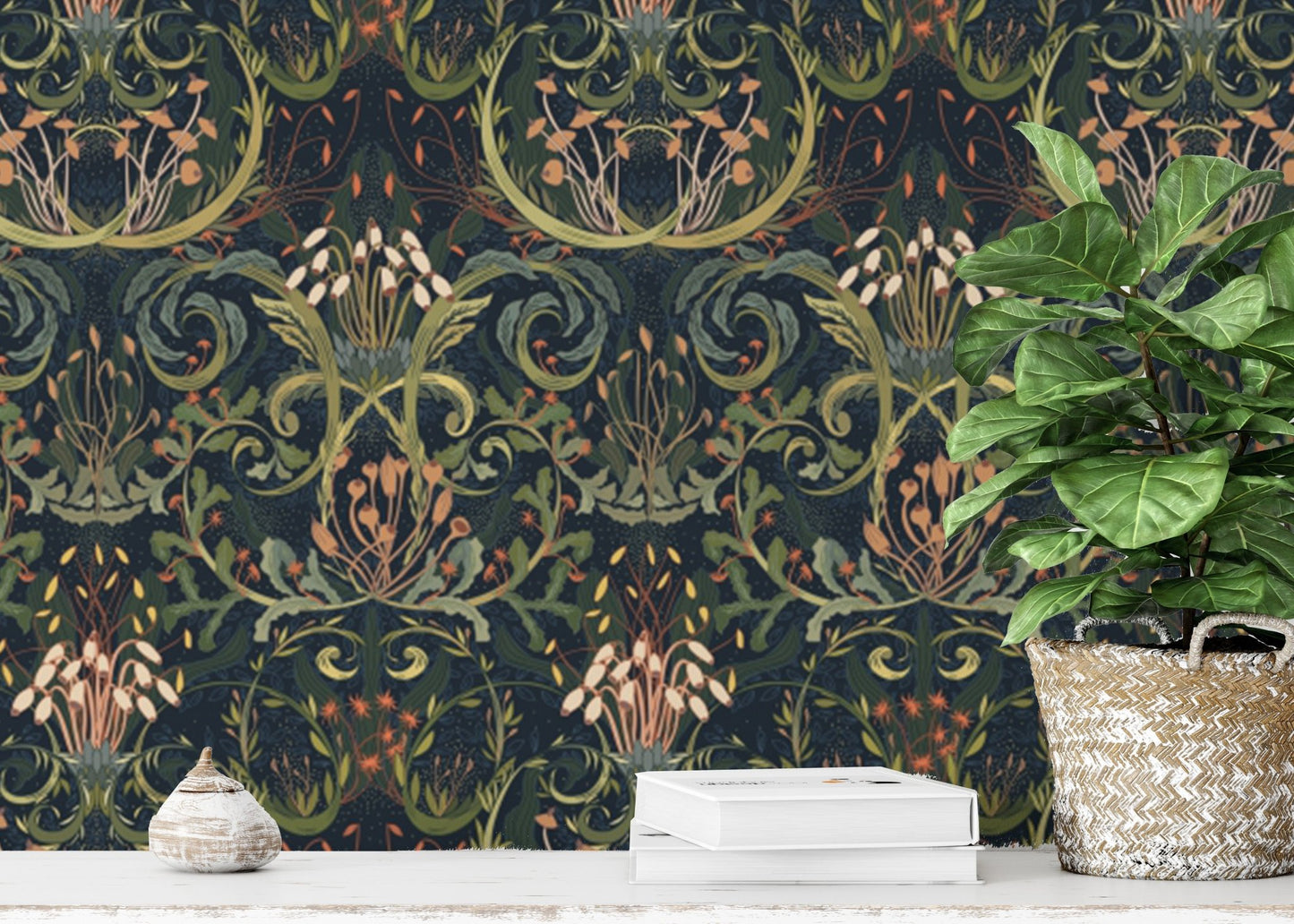 Botanic elegance in Whimsical Botanic Silk wallpaper decor., AN149