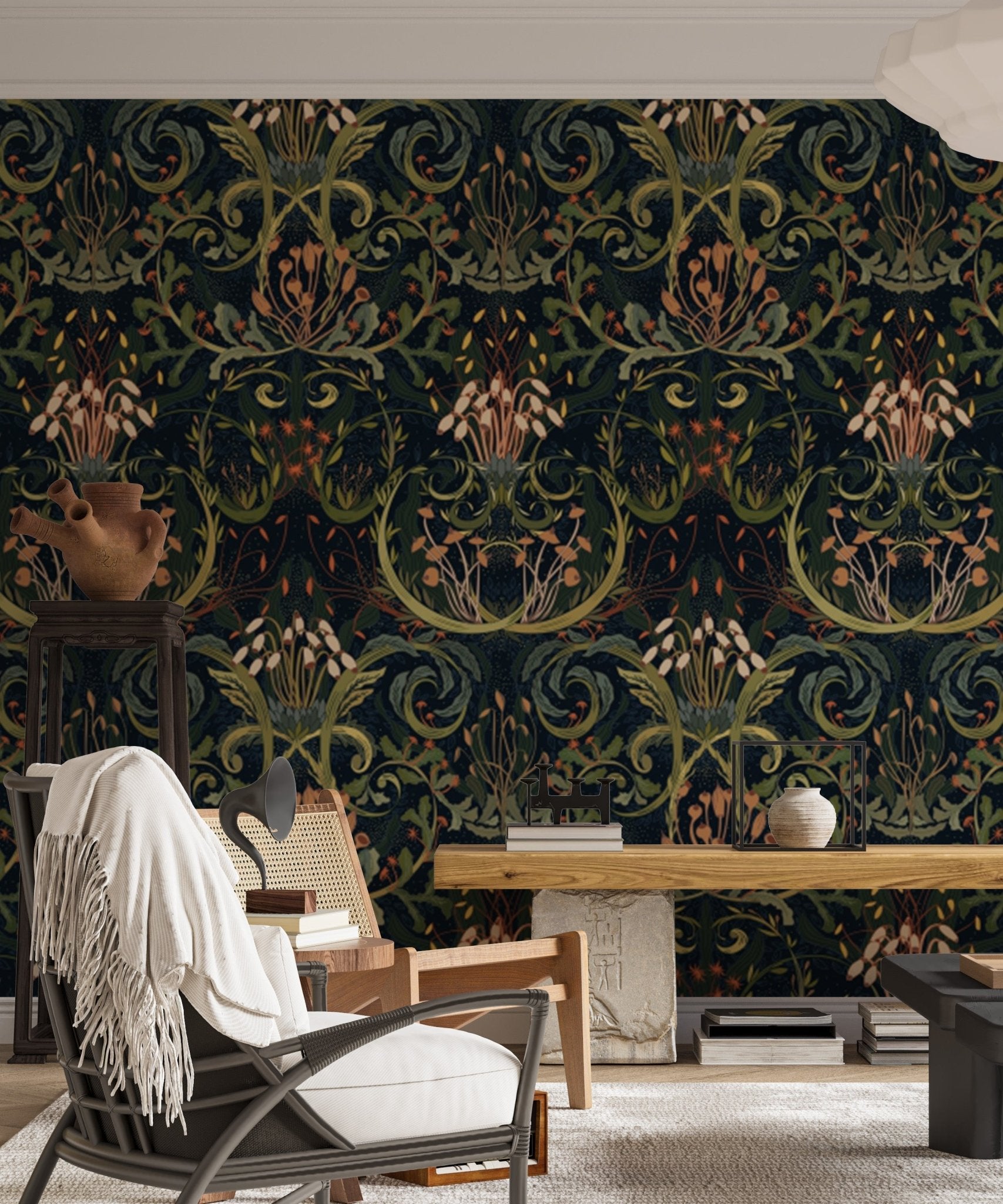 Elevate your decor with Whimsical Botanic Silk wallpaper patterns, AN149