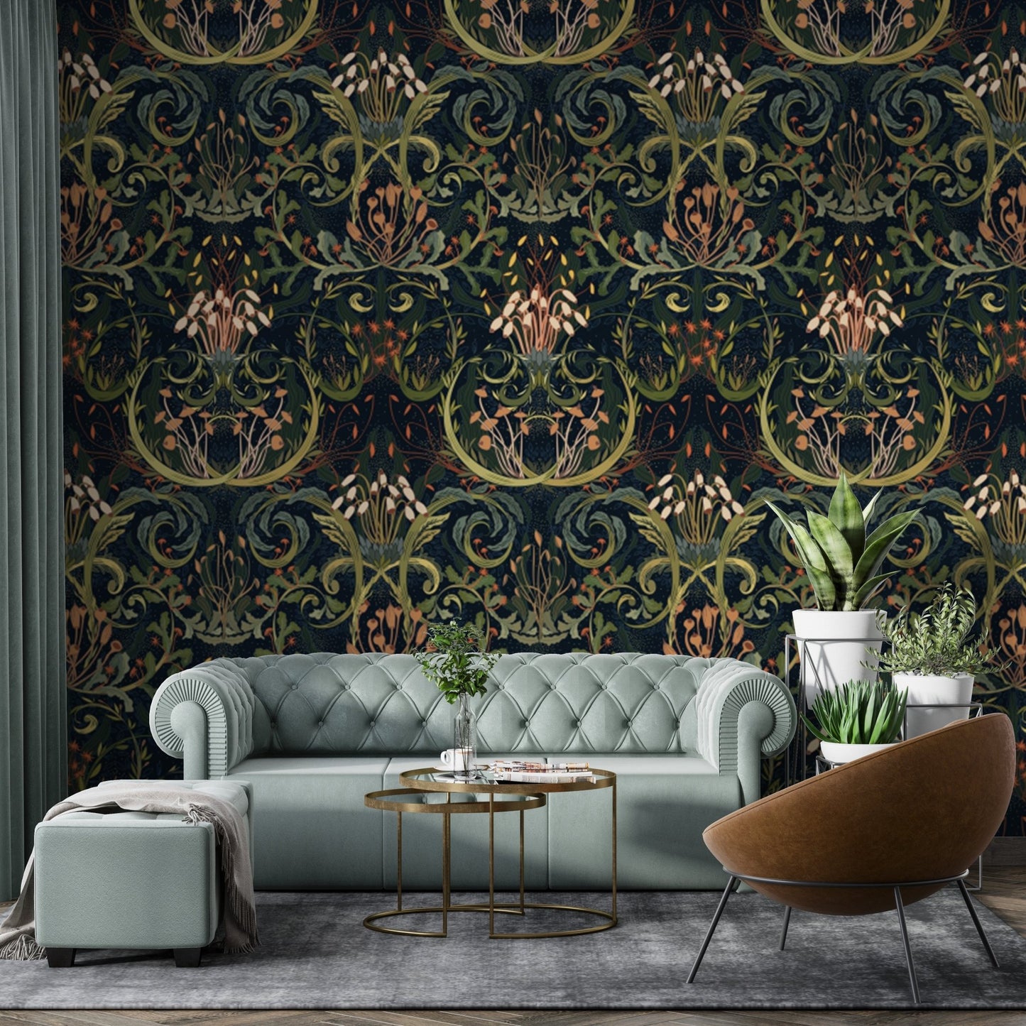 Whimsical Botanic Silk wallpaper with elegant floral patterns, AN149