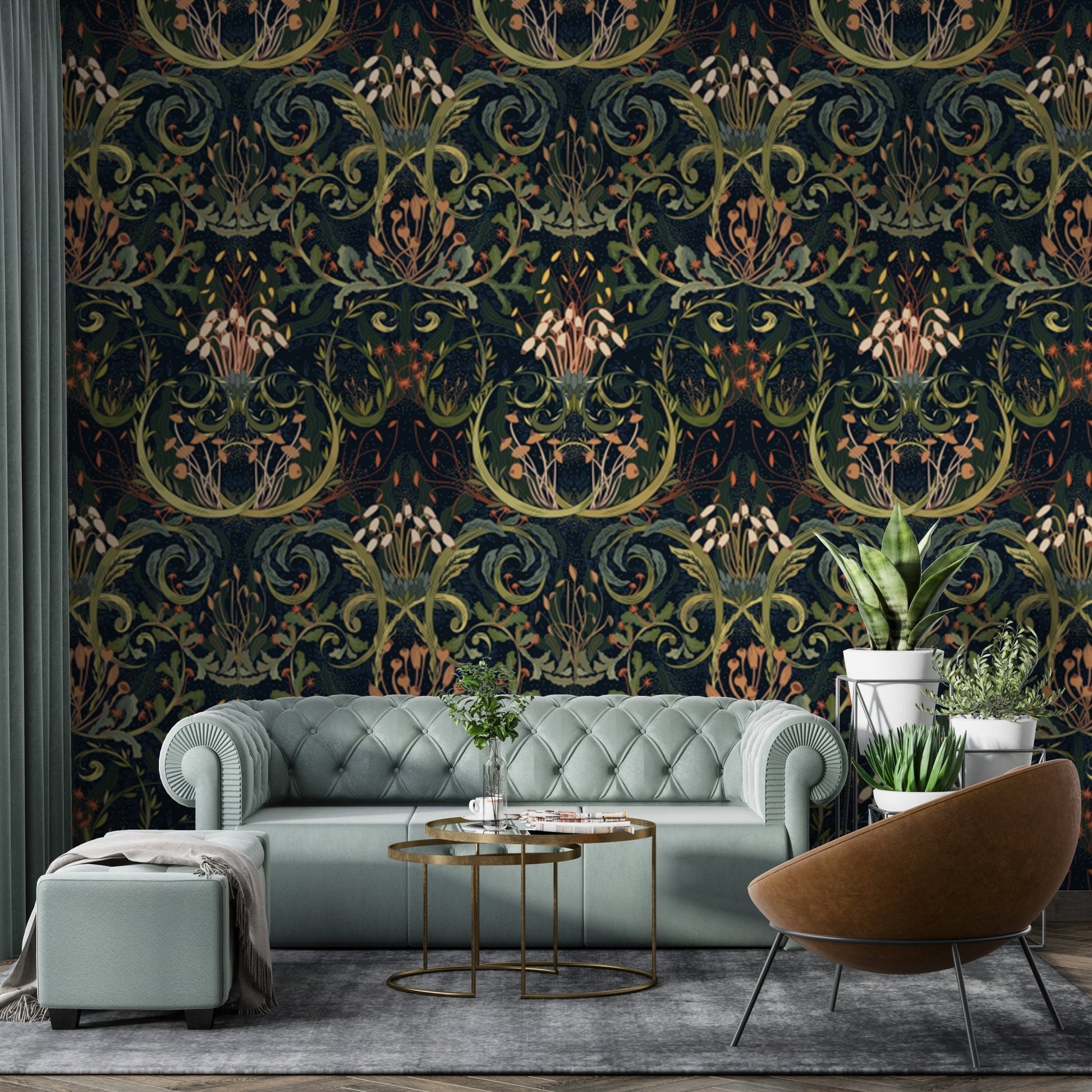 Whimsical Botanic Silk wallpaper with elegant floral patterns, AN149