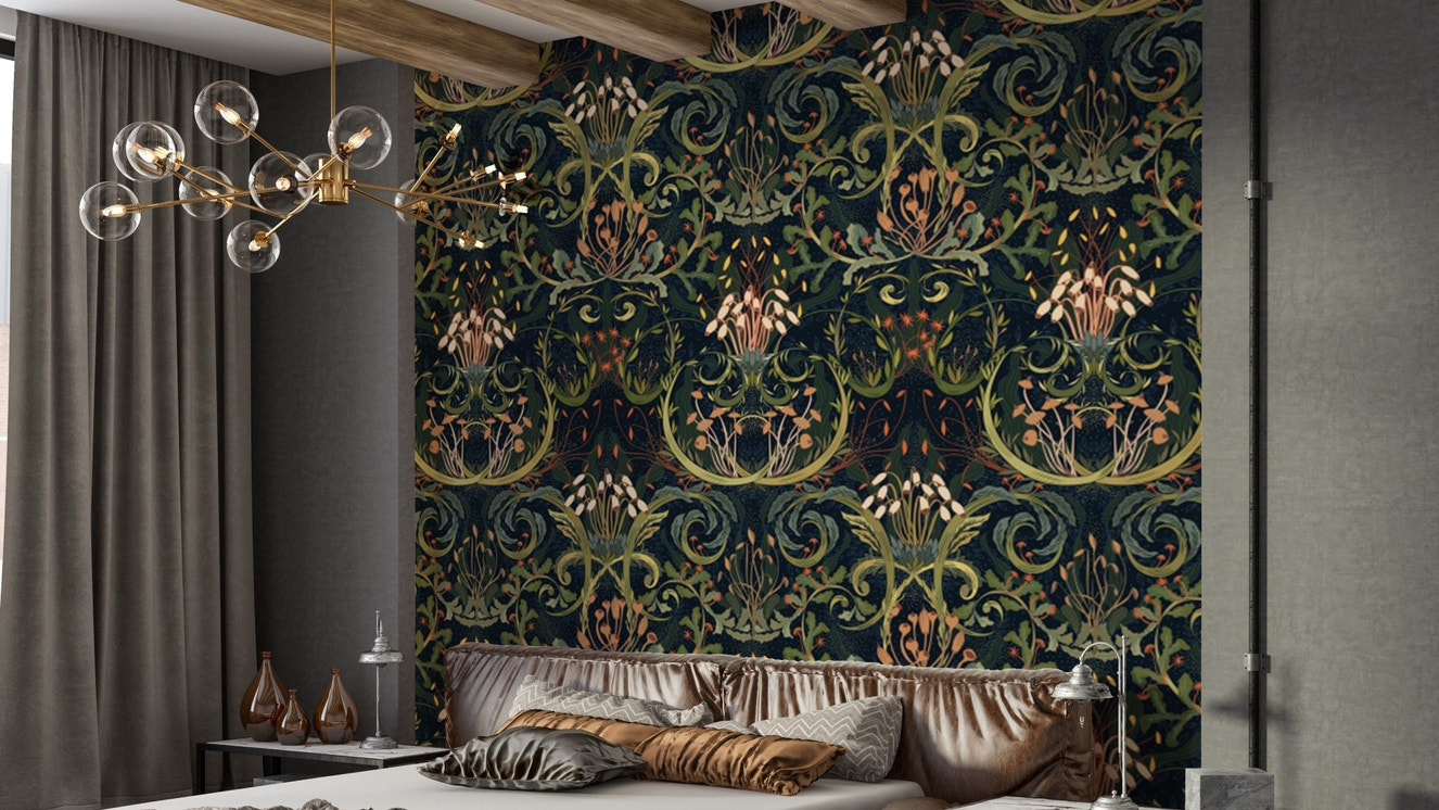 Whimsical Botanic Silk wallpaper for a dreamy natural ambiance