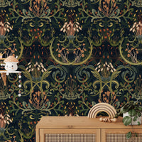 Elegant floral designs in Whimsical Botanic Silk wallpaper, AN149