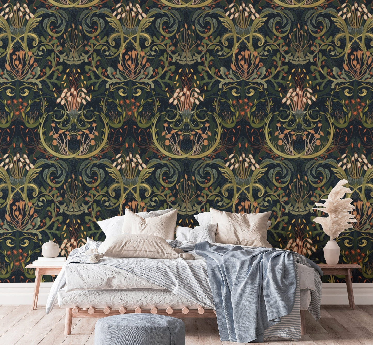 Add luxury to your space with Whimsical Botanic Silk wallpaper, AN149