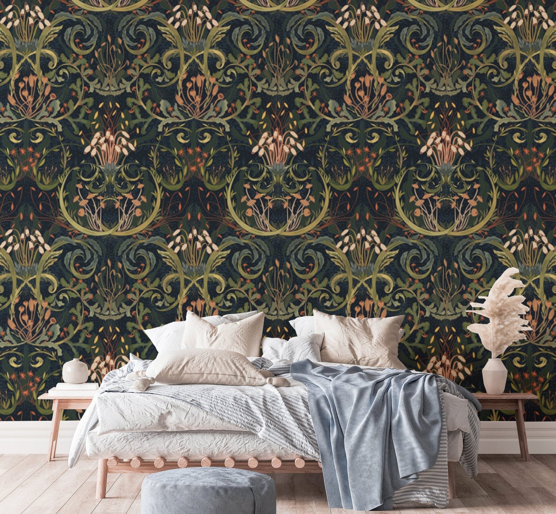 Add luxury to your space with Whimsical Botanic Silk wallpaper, AN149