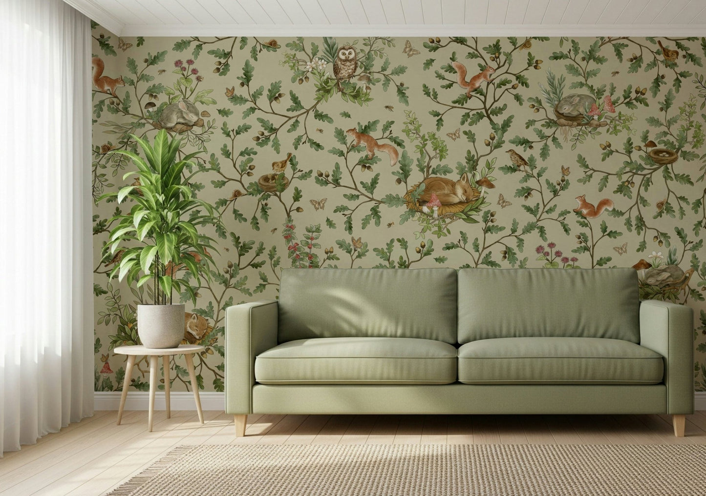 Bedroom background utilizing the gentle Woodland Naptime Tales Wall Mural