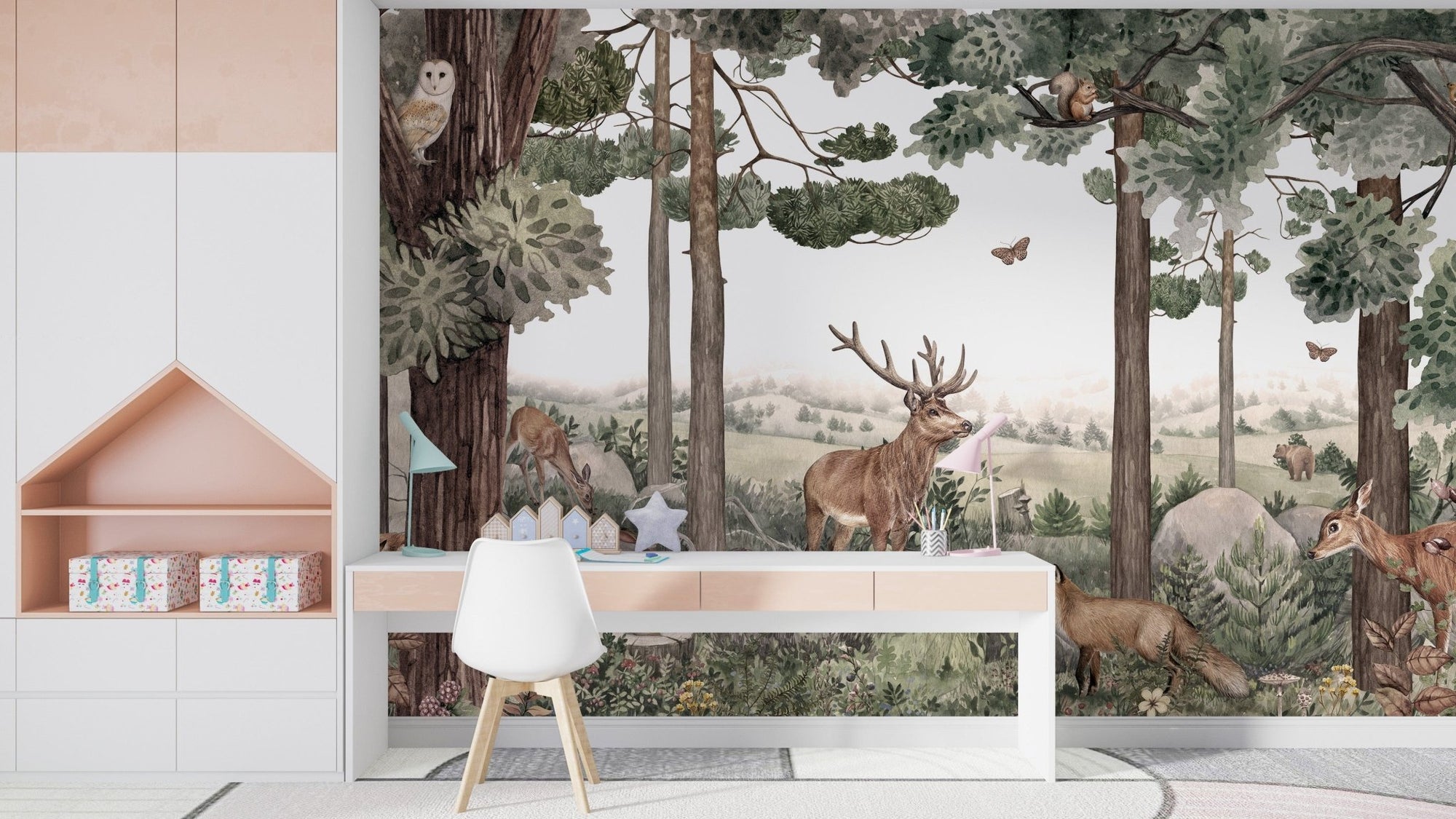 Forest Jive stag and deer wallpaper mural with wildlife KB28
