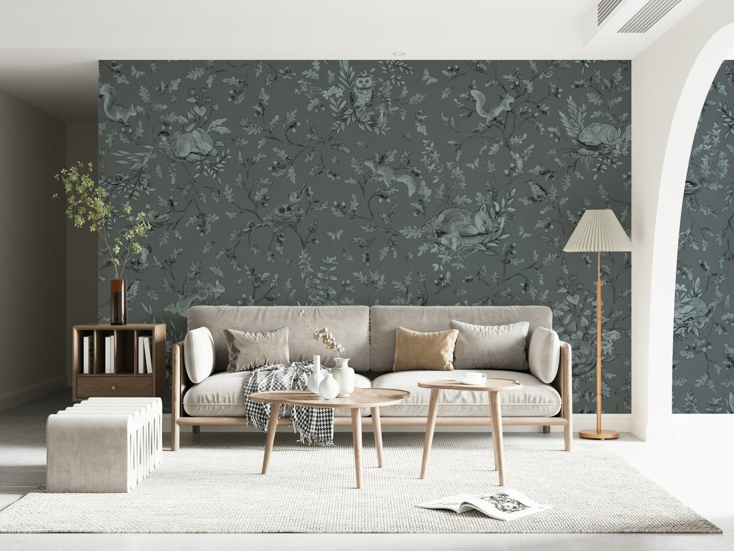 Pattern showcasing trees and moons in Woodland Slumber Wall Mural
