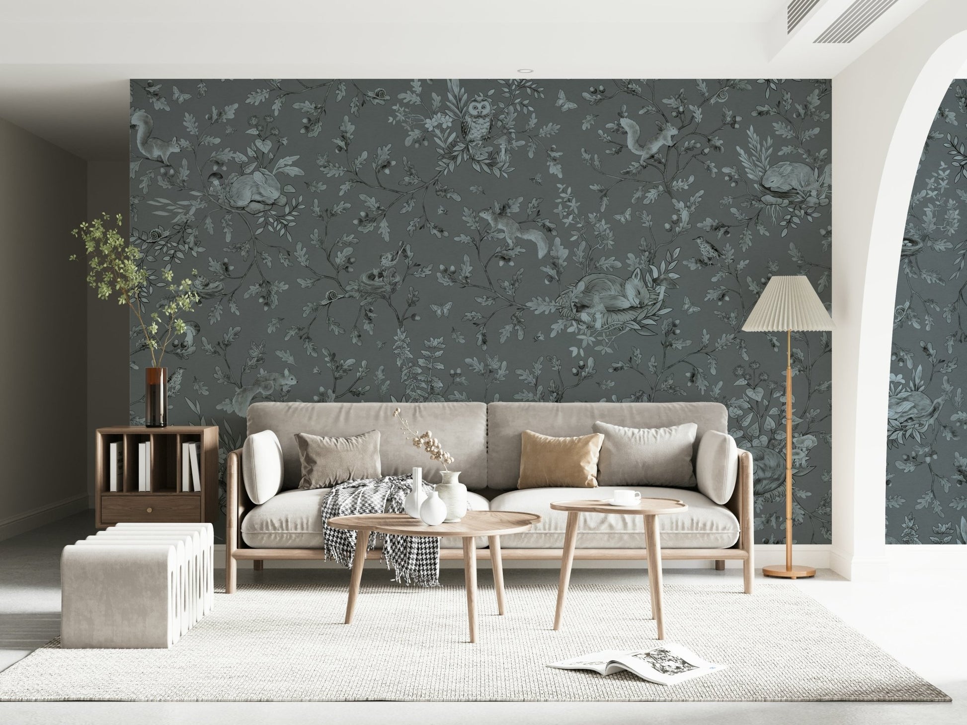 Pattern showcasing trees and moons in Woodland Slumber Wall Mural