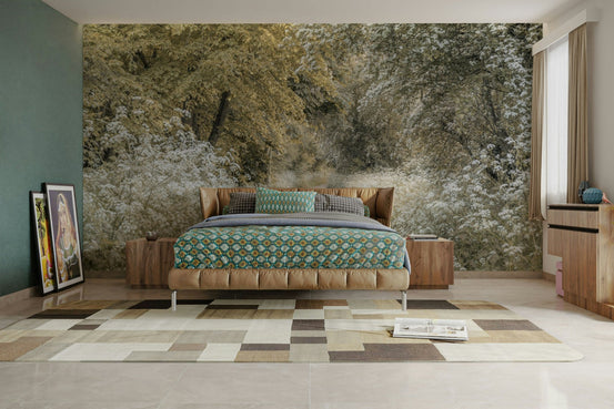 Woodland spring path mural with fresh greenery, GD1973