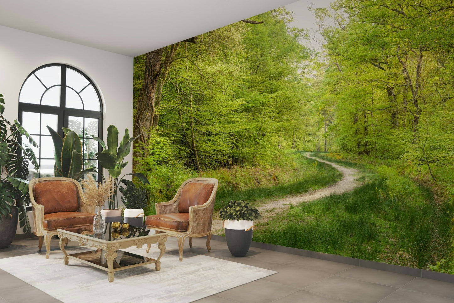 Tree-lined path mural for home walls

