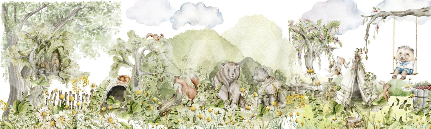 Wall decor evoking a magical, storybook woodland.

