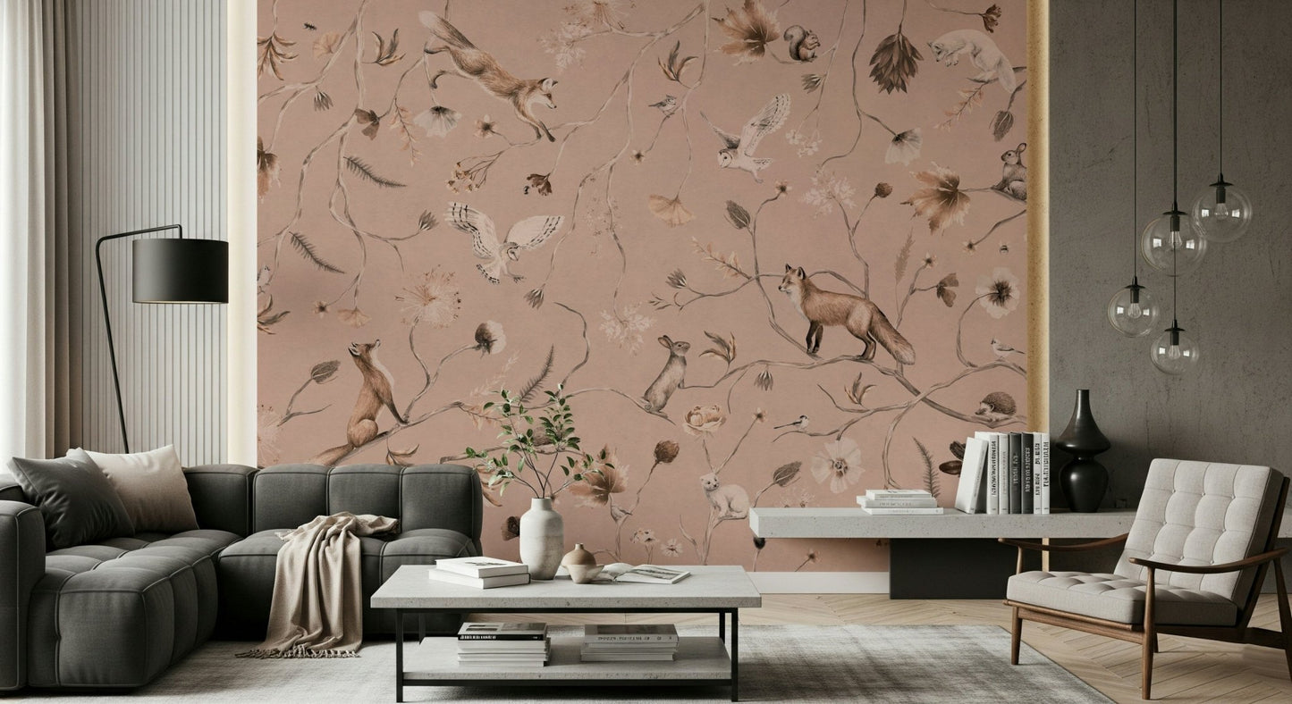 Light watercolor style of the Woodland Whisper Wall Mural print.