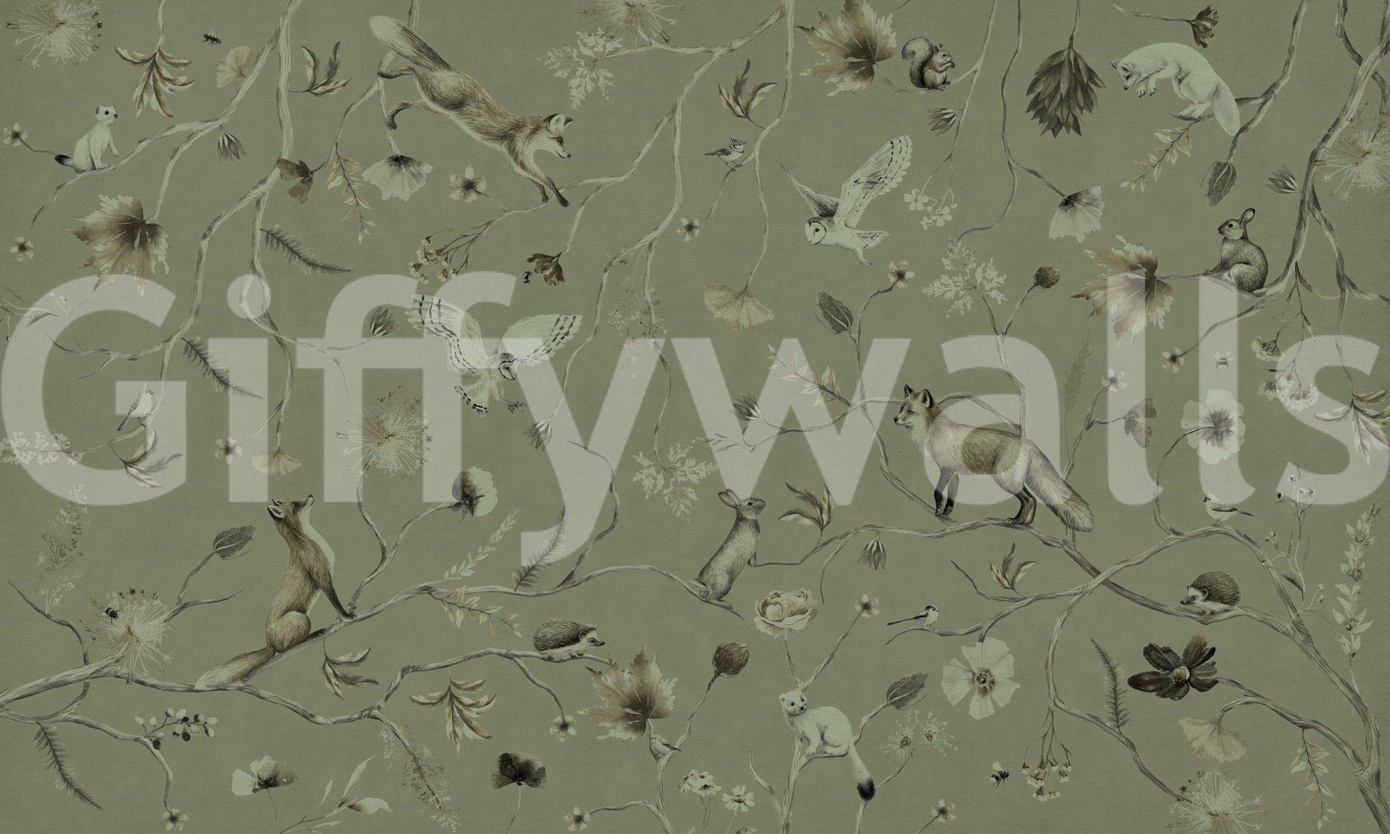 Tree silhouettes in the calming Woodland Whisper Wall Mural.