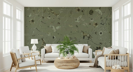 Watercolor trees on the Woodland Whisper Wall Mural.