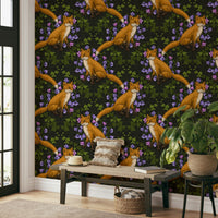 Lush green ivy pattern of the Woodland Whispers: Fox and ivy Wallpaper mural.
