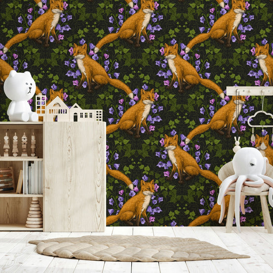 Woodland Whispers: Fox and ivy Wallpaper in a cozy rustic den., GD6211