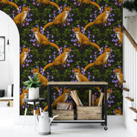 Subtle earthy tones in the Woodland Whispers: Fox and ivy Wallpaper design.