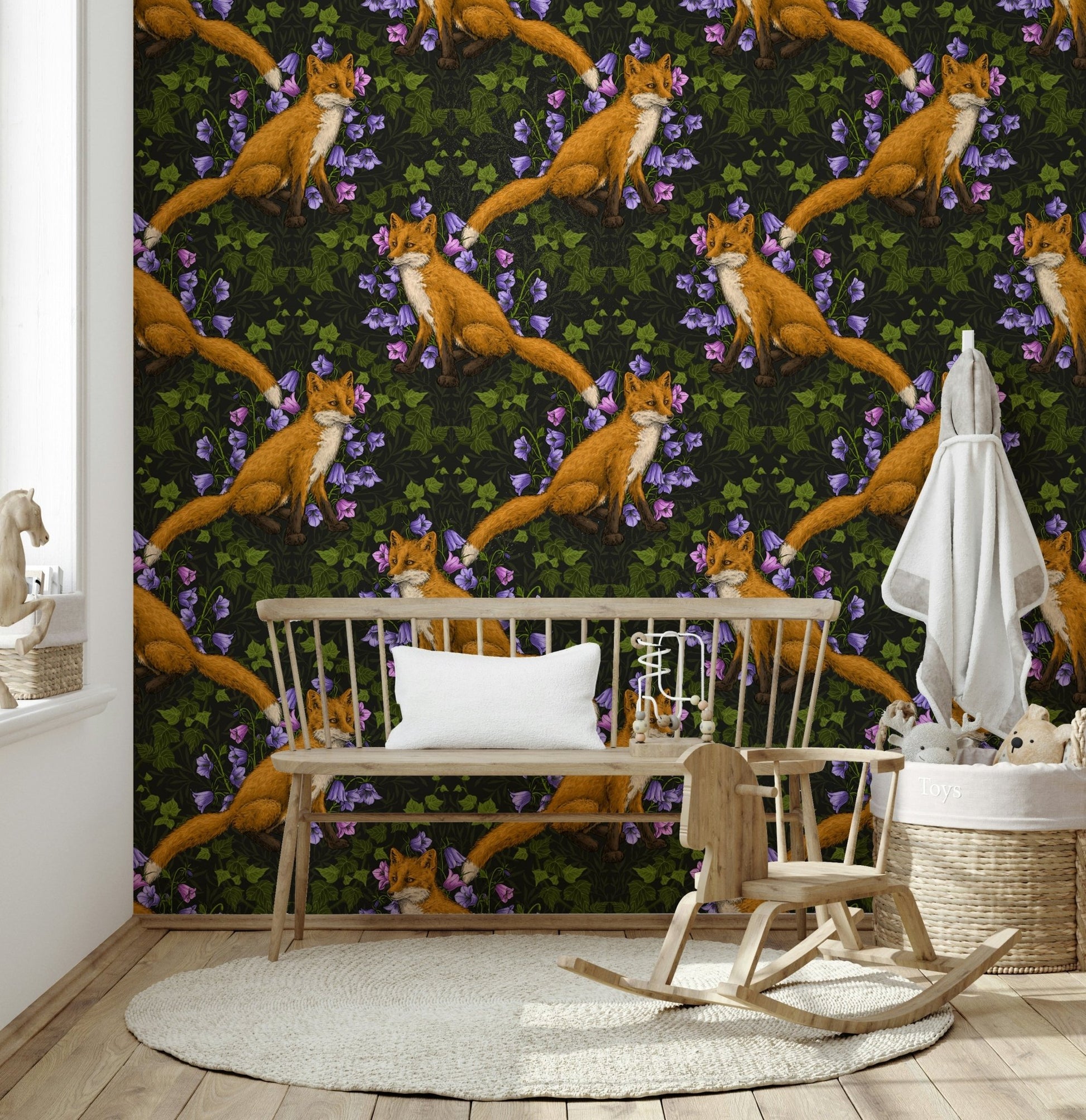 Woodland Whispers: Fox and ivy Wallpaper creating a peaceful feature wall.