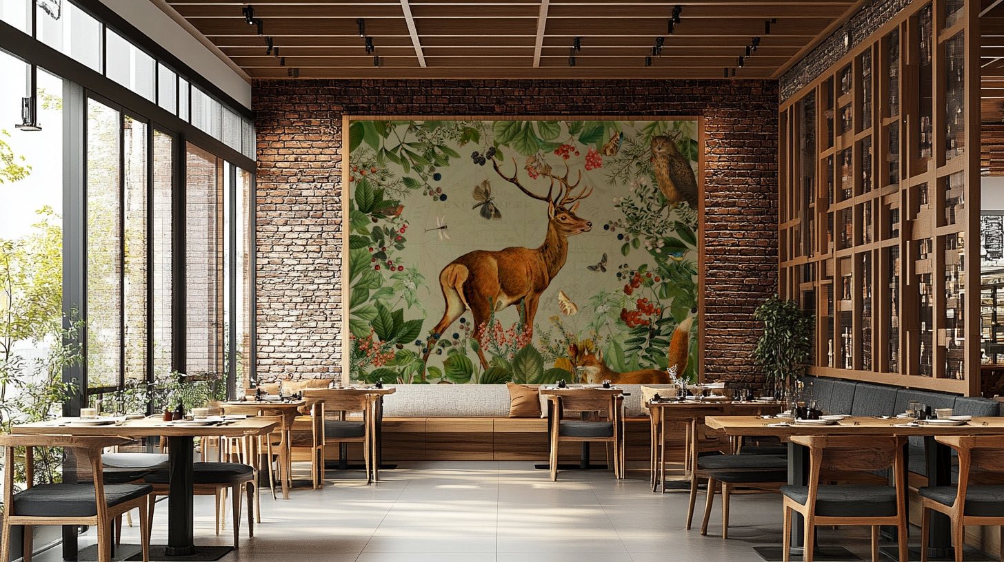 Soft and soothing woodland mural for cozy rooms.

