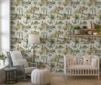 Kids room décor style Woodland Wonders imaginative wallpaper design.