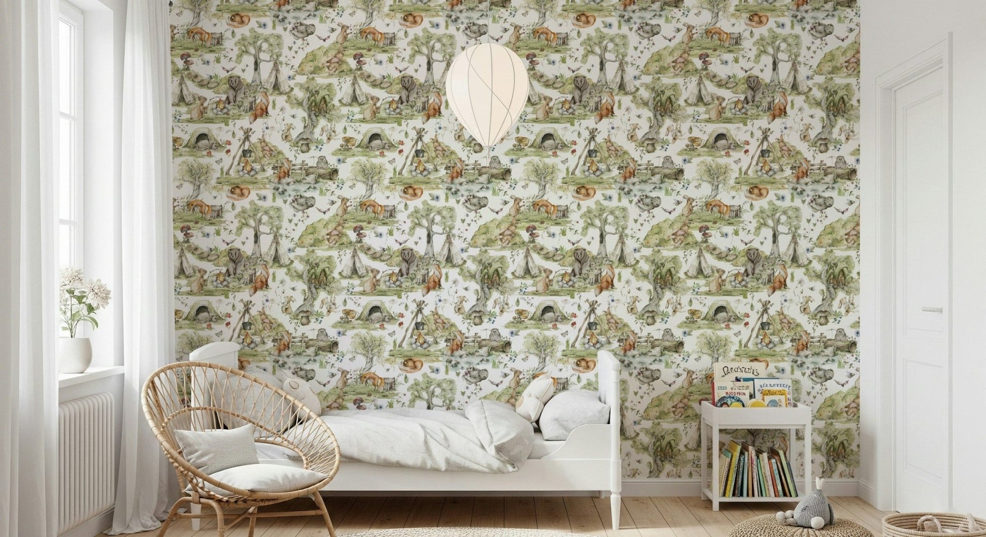 Sweet wildlife and tents aesthetic Woodland Wonders mural design.