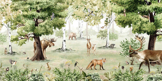 Watercolor Forest and Animals Wallpaper Murals