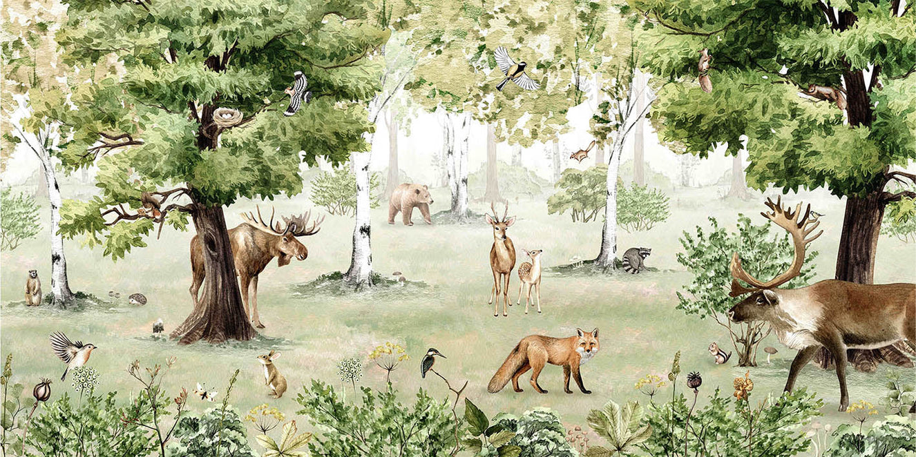 Watercolor Forest and Animals Wallpaper Murals