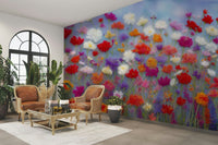 Cozy flower pattern wallpaper with wool finish

