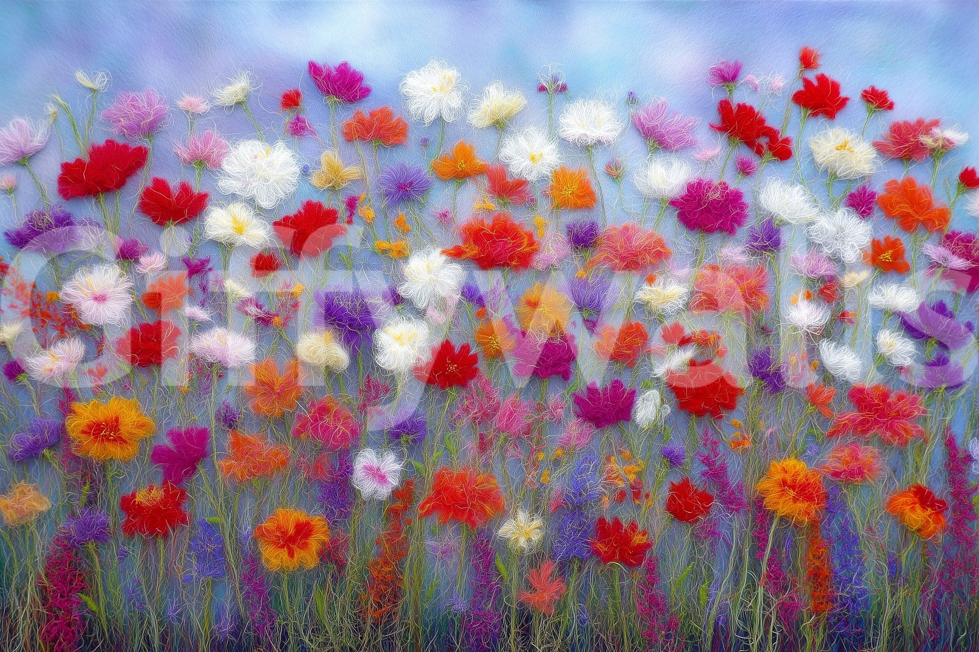 Hand-drawn floral wallpaper with wool texture

