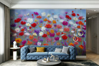Mural wallpaper with large muted floral blooms

