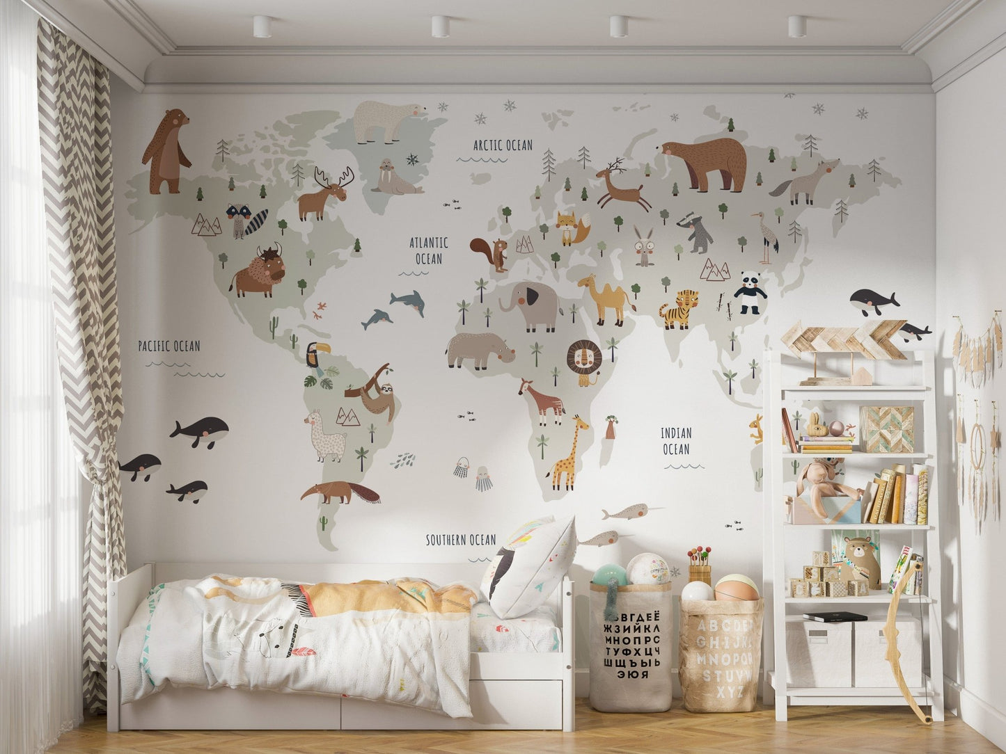 White Animals Map Wallpaper Mural - Giffywalls, MM05