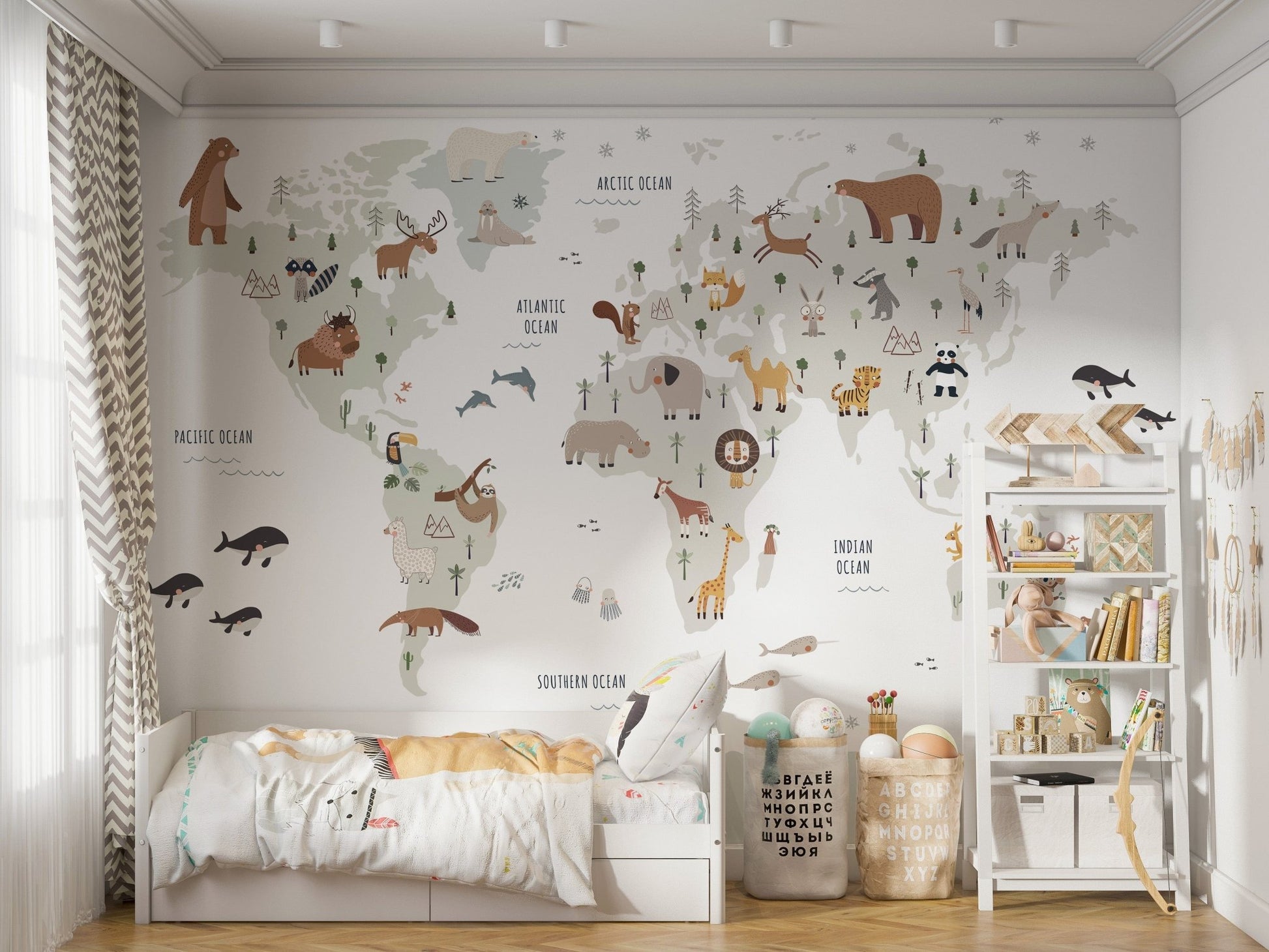 White Animals Map Wallpaper Mural - Giffywalls, MM05