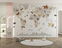 Global wildlife map wallpaper for toddler rooms, MM05