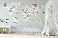 Kids wallpaper with colorful world map animals
