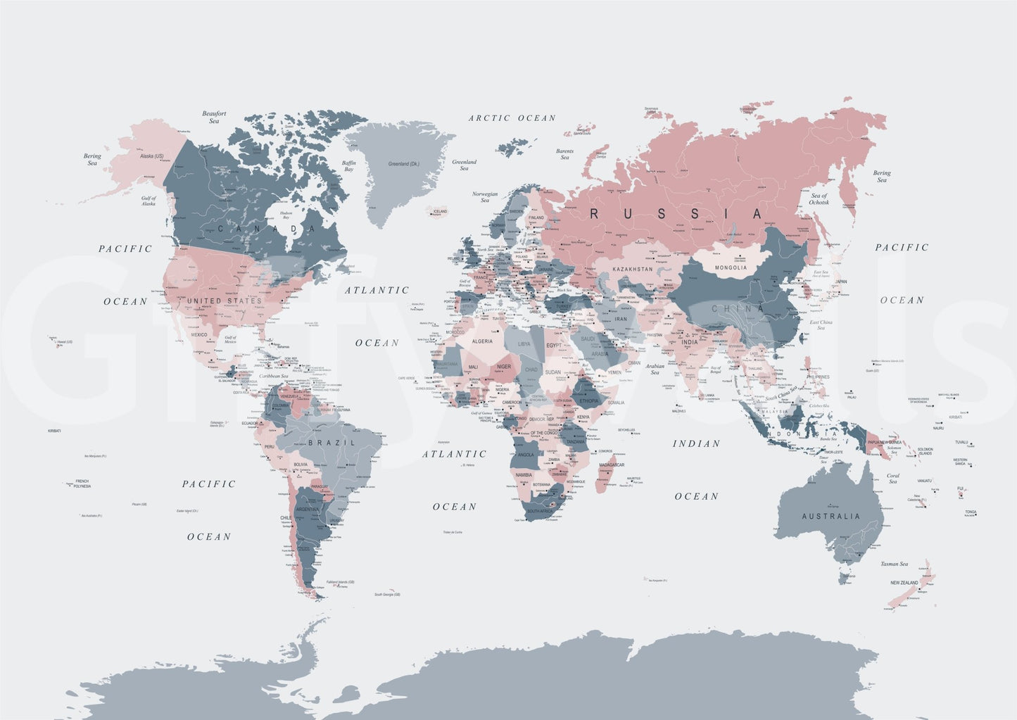 Creative nook with blush and blue wallpaper
