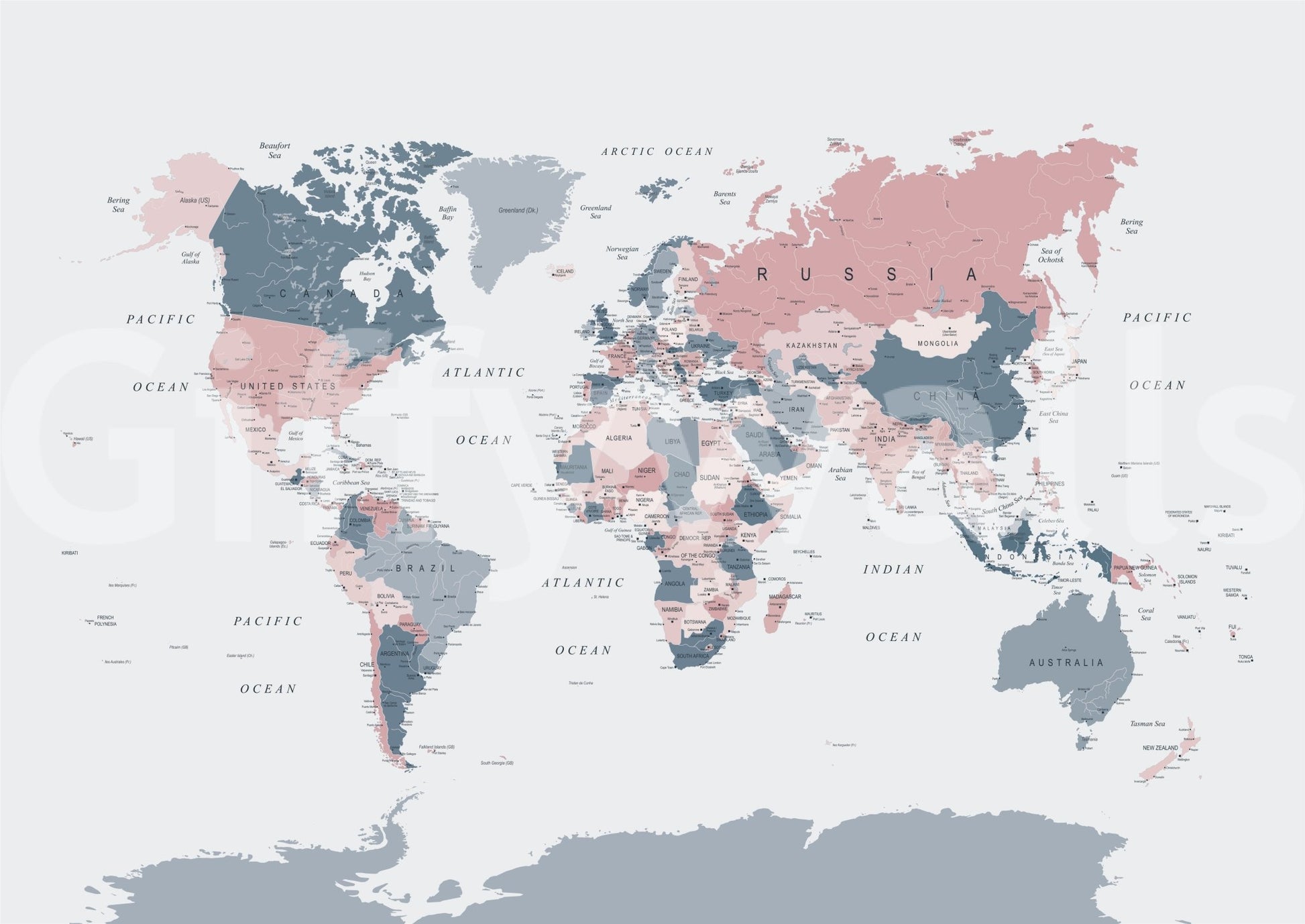 Creative nook with blush and blue wallpaper
