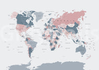 Creative nook with blush and blue wallpaper
