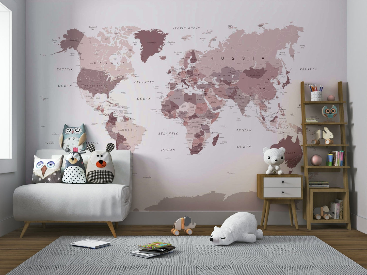 Calm study space with map wallpaper design

