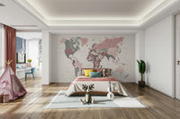 Creative nook with pastel map wallpaper

